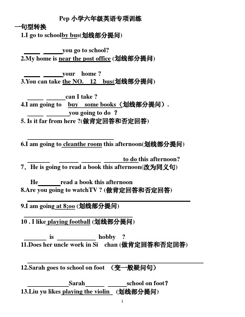 小学人教版六年级英语 一般疑问句 句型转换训练