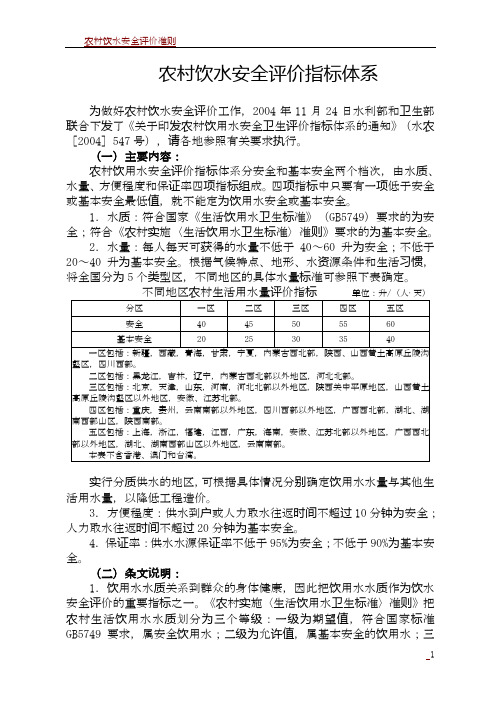 农村饮水安全评价指标体系