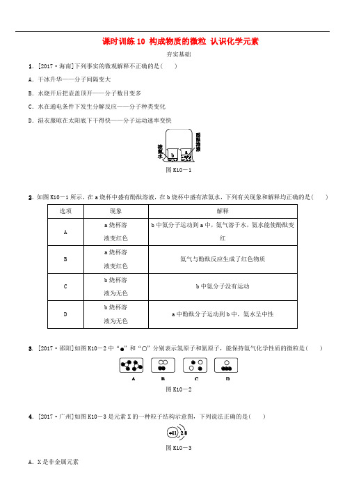 湖南省2019年中考化学复习课时训练构成物质的微粒认识化学元素练习