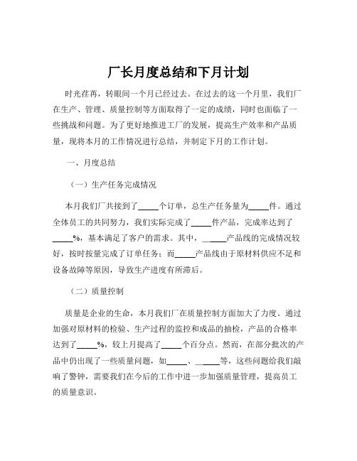 厂长月度总结和下月计划