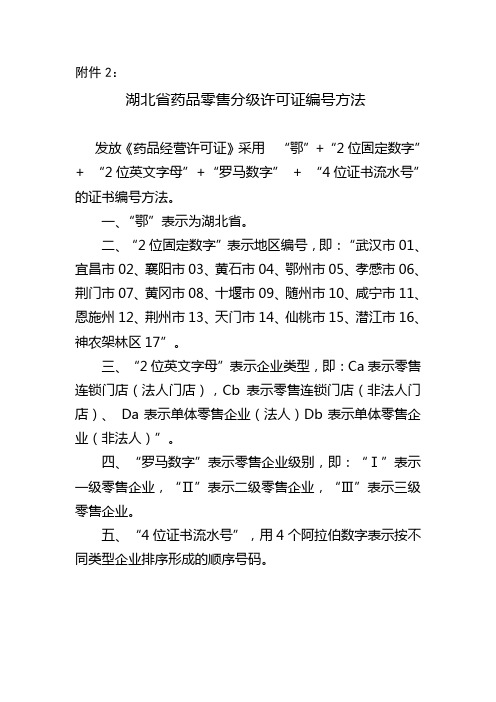 湖北省药品零售分级许可证编号方法