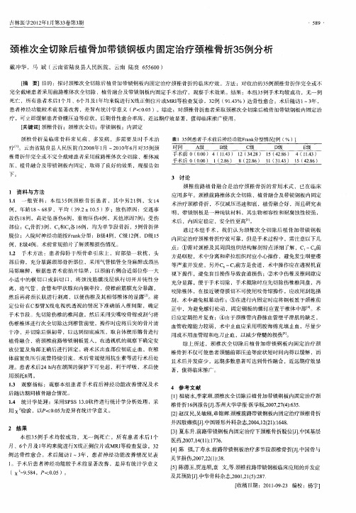 颈椎次全切除后植骨加带锁钢板内固定治疗颈椎骨折35例分析