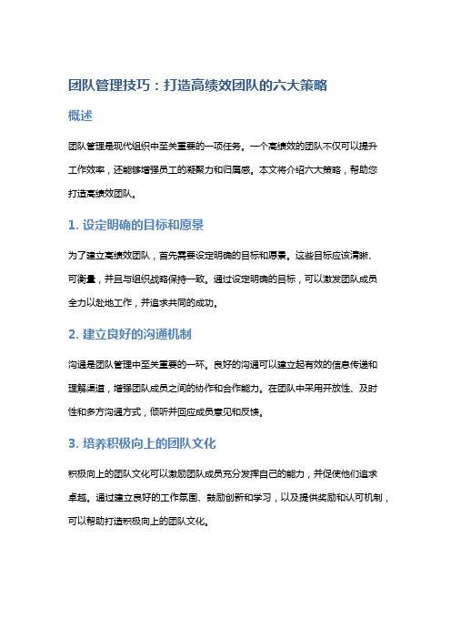 团队管理技巧：打造高绩效团队的六大策略