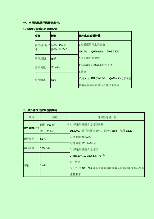 室外游泳池设计计算说明书