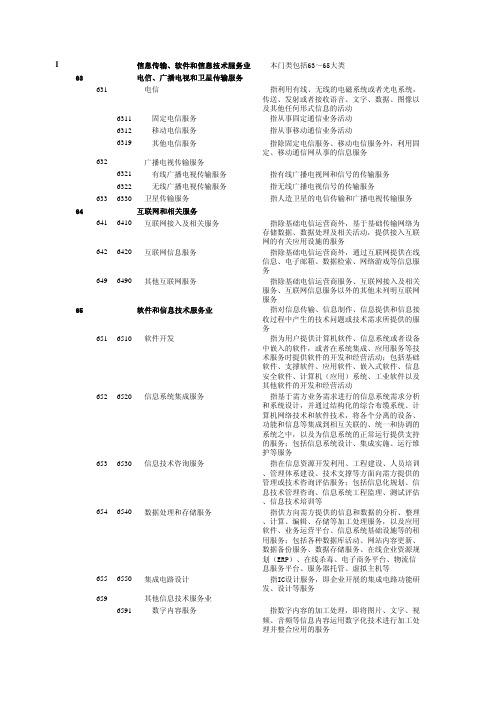 国民经济行业分类 GB T 4754-2011-I 信息传输、软件和信息技术服务业