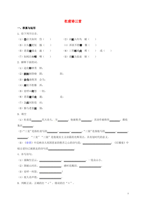 八年级语文上册 25《杜甫诗三首》练习 新人教版