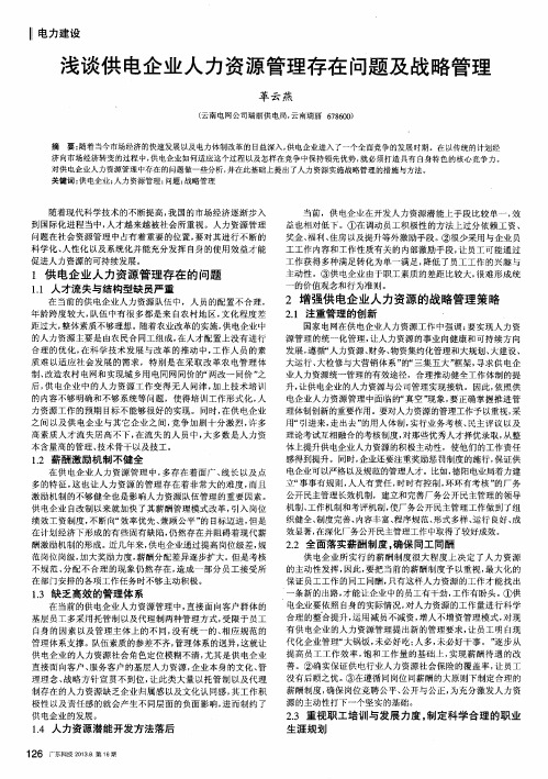 浅谈供电企业人力资源管理存在问题及战略管理