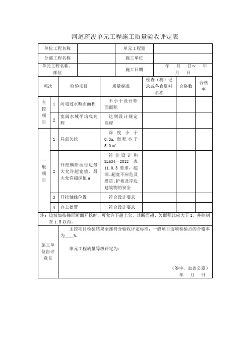 河道疏浚单元工程施工质量验收评定表