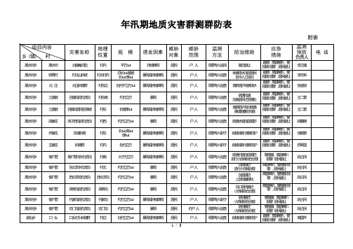 年汛期地质灾害群测群防表