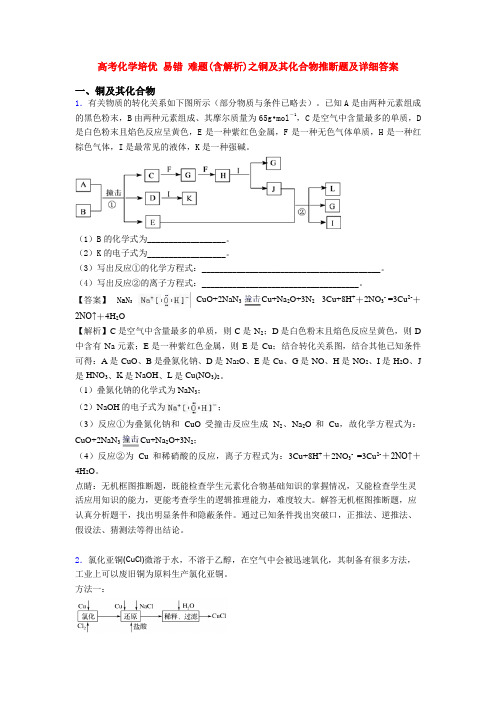 高考化学培优 易错 难题(含解析)之铜及其化合物推断题及详细答案