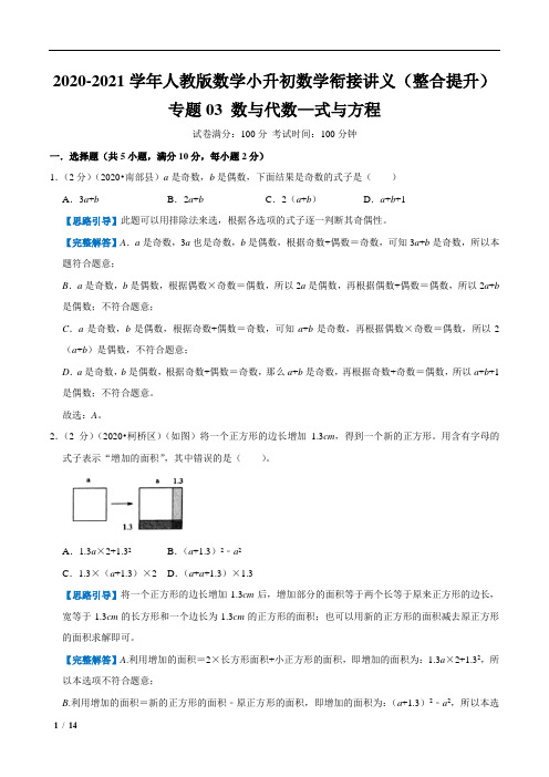 【整合提优篇】专题03《数与代数-式与方程》-2021年小升初数学衔接精编讲义(人教版)(解析版)