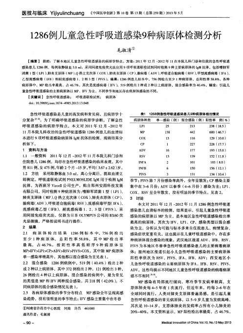 1286例儿童急性呼吸道感染9种病原体检测分析