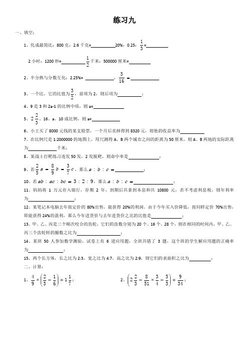 六年级下册数学试题-小升初复习综合练习九(无答案)人教版