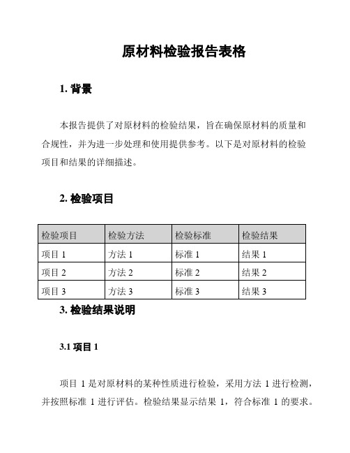 原材料检验报告表格