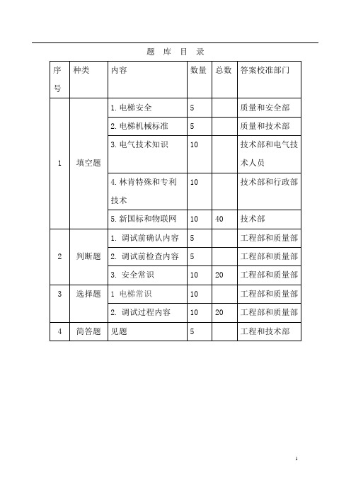 电梯操作技能考试题库林肯20161123考试题库答辩