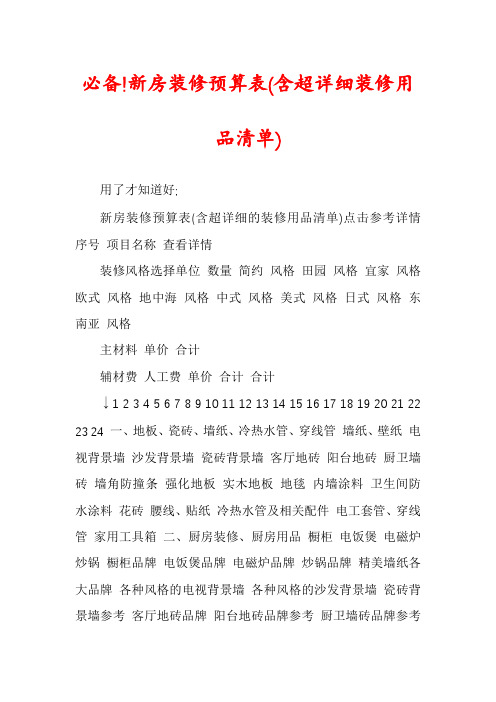 必备!新房装修预算表(含超详细装修用品清单)