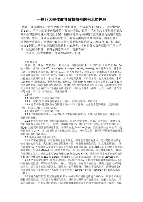 一例巨大垂体瘤导致梗阻性脑积水的护理