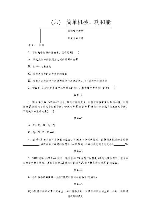 中考物理总复习分类训练：(六) 简单机械、功和能