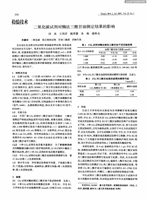 二氧化碳试剂对酶法三酰甘油测定结果的影响