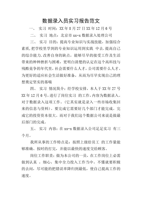 数据录入员实习报告范文