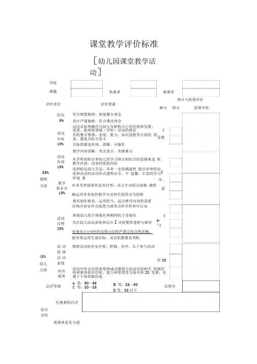 幼儿园课堂教学评价标准表