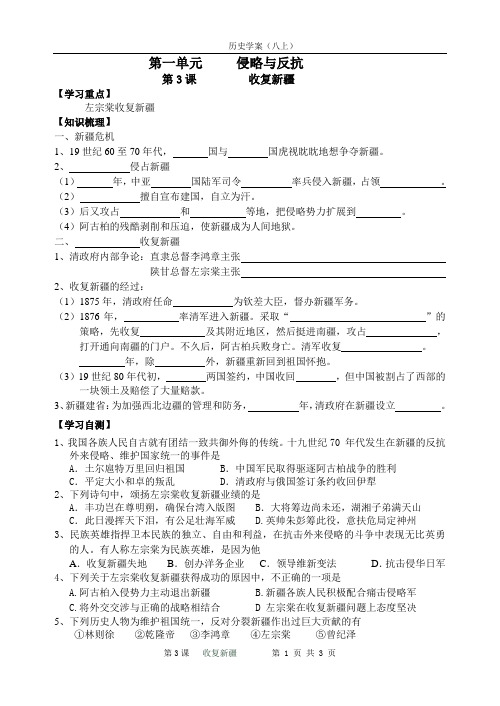 第3课 收复新疆 学案
