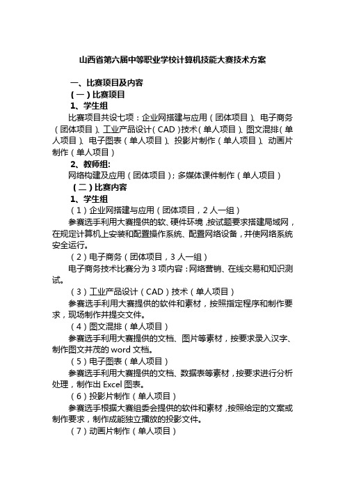 山西省第六届中等职业学校计算机技能大赛技术方案