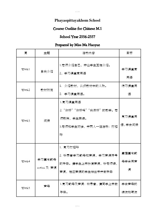 对外汉语零基础一年级教学计划