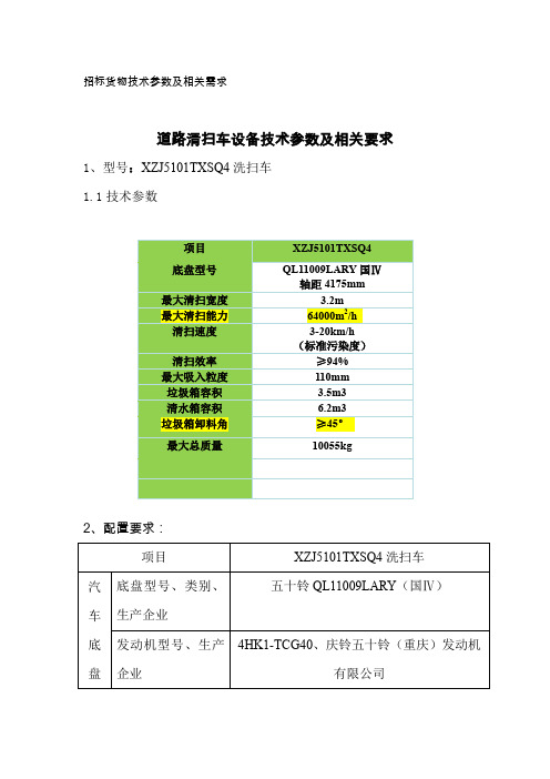 招标货物技术参数及相关需求