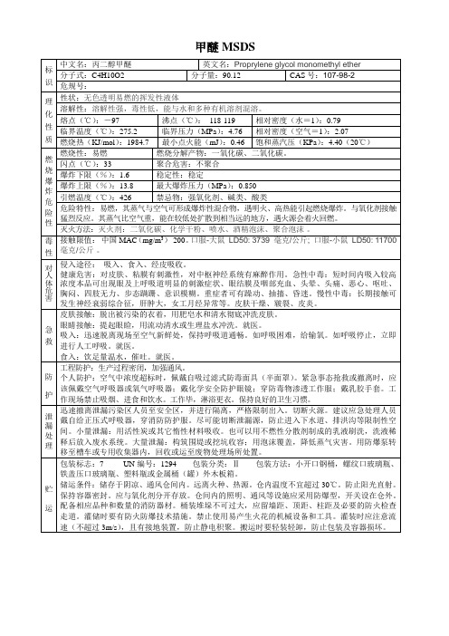 丙二醇甲醚MSDS