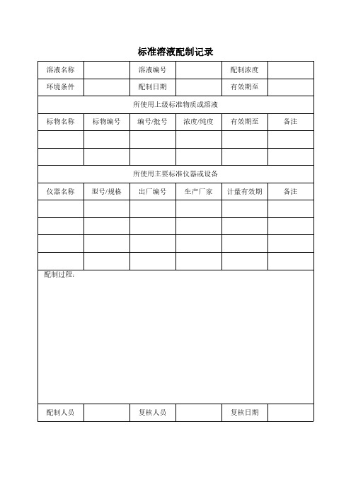 标准溶液配制及标定记录