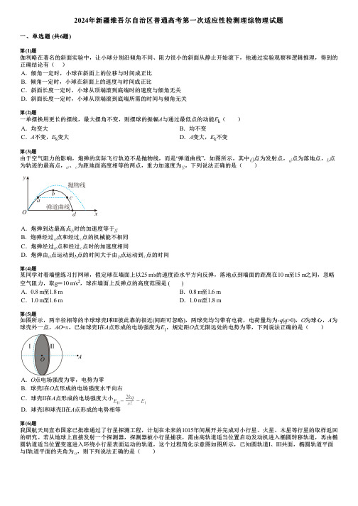 2024年新疆维吾尔自治区普通高考第一次适应性检测理综物理试题