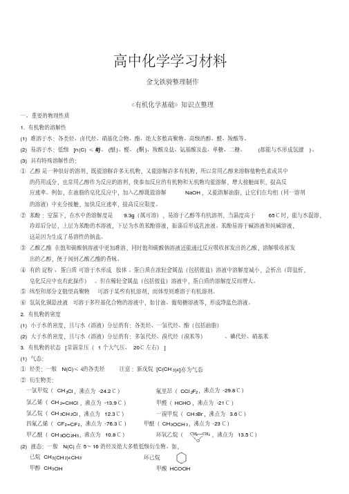 苏教版高中化学选修五《有机化学基础》知识点整理