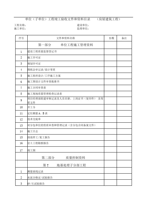 广西工程竣工资料目录