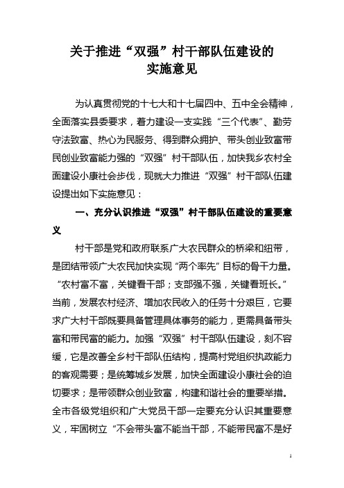 关于推进“双强”干部队伍的实施意见