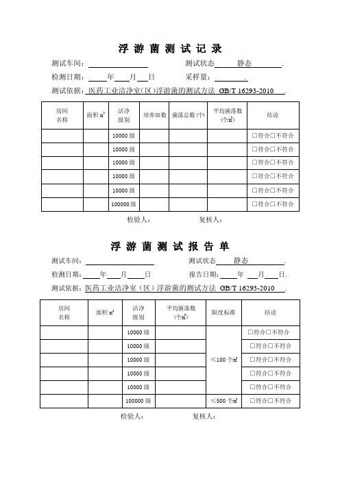 浮游菌沉降菌记录报告