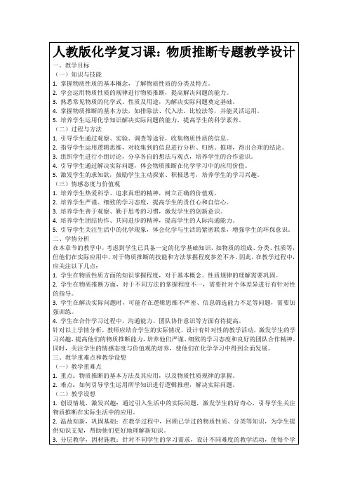 人教版化学复习课：物质推断专题教学设计