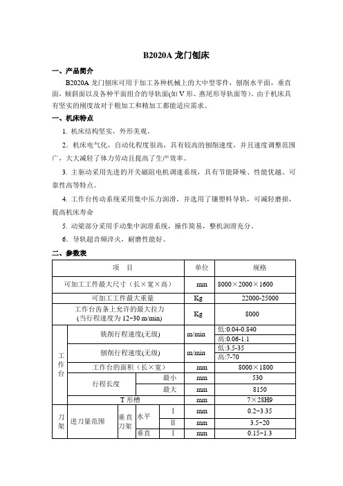 2020龙门刨床特点