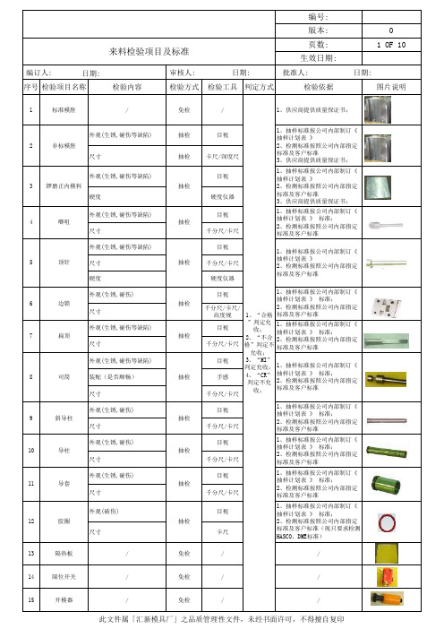 模具来料检验项目及标准