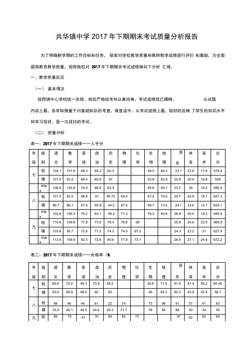 共华中学2017年下期期末考试质量分析报告1