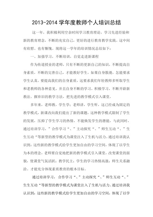 2013-2014学年度教师个人培训总结