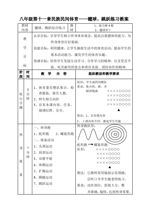 民族民间体育——毽球、跳跃练习教案 