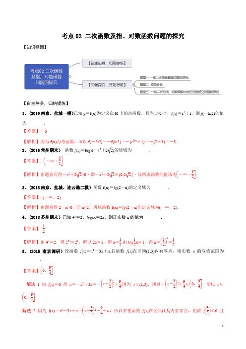 考点02  二次函数及指对数函数问题的探究(解析版)