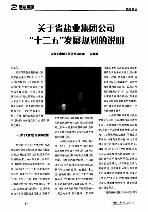 关于省盐业集团公司“十二五”发展规划的说明