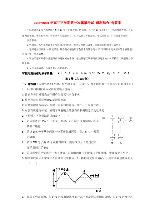 2019-2020年高三下学期第一次模拟考试 理科综合 含答案