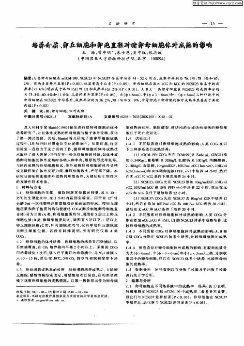 培养介质、卵丘细胞和卵泡直径对猪卵母细胞体外成熟的影响