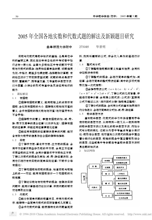 2005年全国各地实数和代数式题的解法及新颖题目研究