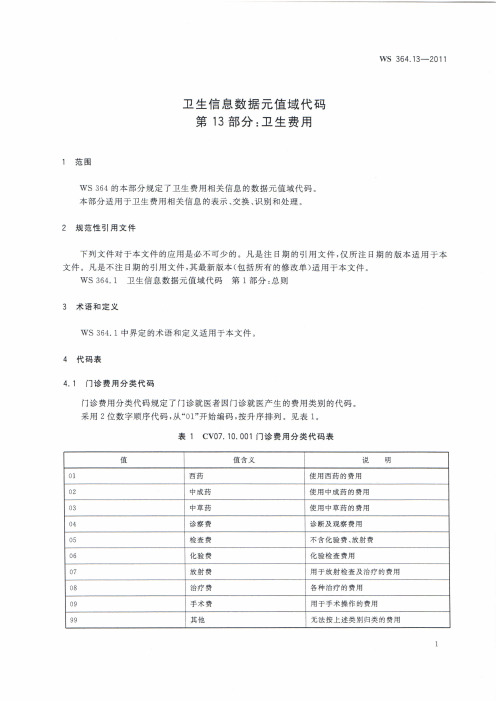 卫生信息数据元值域代码 第13部分：卫生费用