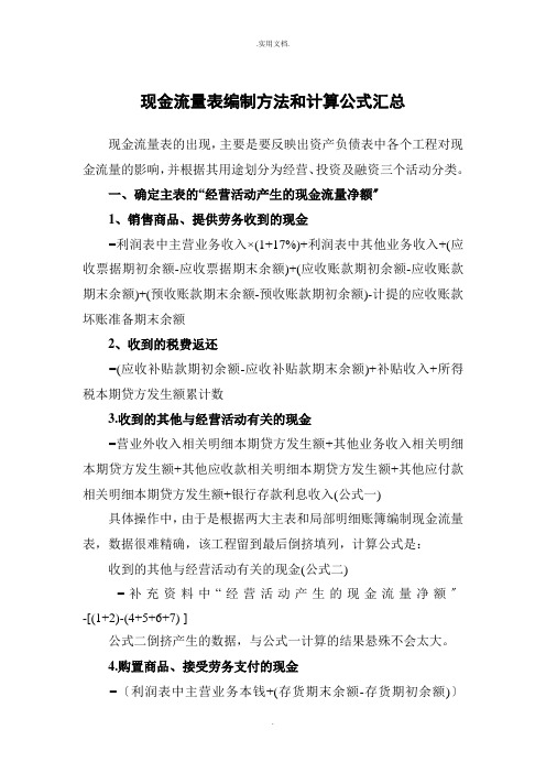 现金流量表编制方法和计算公式汇总