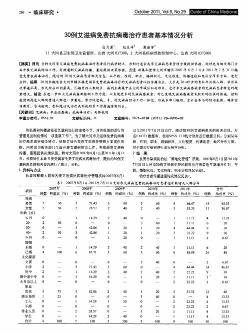 30例艾滋病免费抗病毒治疗患者基本情况分析